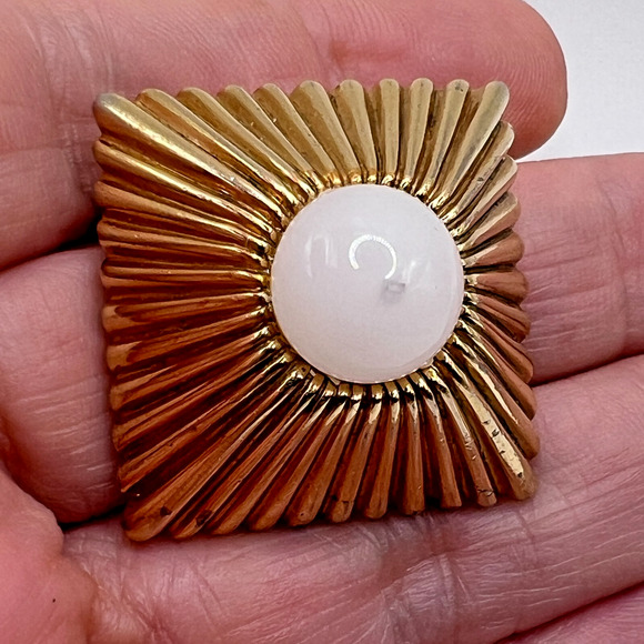 Signed MAZER Pat Pend Dimensional Square Glass Cab Brooch Joseph Jomaz Jewelry - Picture 2 of 8